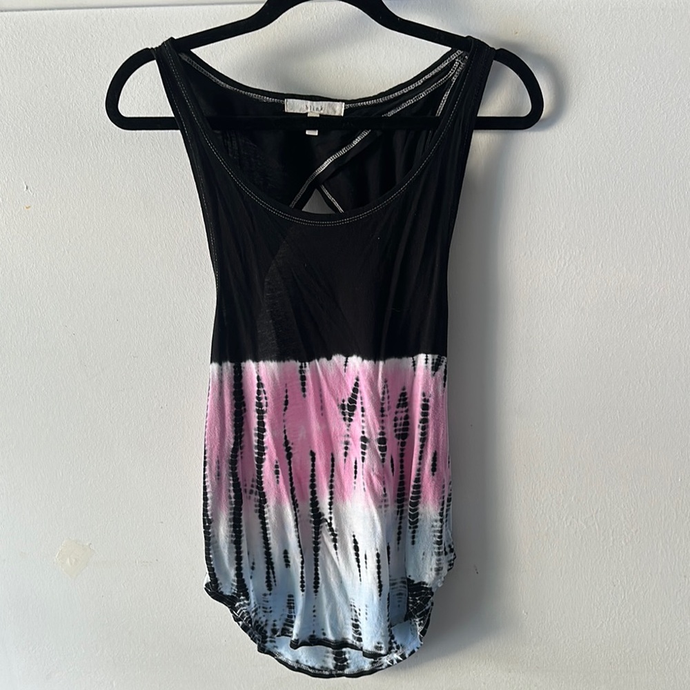 Asymmetrical Black and Pink Sleeveless Tank Top